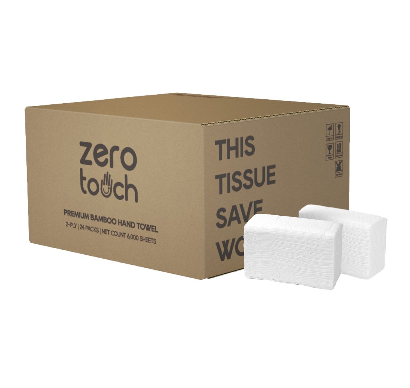 ZERO-TOUCH ทิชชู่เยื่อกระดาษบริสุทธิ์ 100% สำหรับเช็ดมือ (16 ห่อ/ลัง, 250แผ่น/ห่อ)
